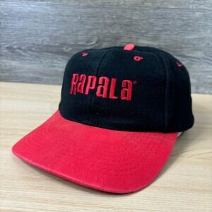 Vintage Rapala Hat Cap Snap Back Black Red Fish Fishing One Size Outdoors 90s